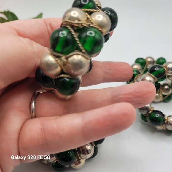 Green Glass and Metal Beaded Napkin Rings Set of - Picture 6 of 12